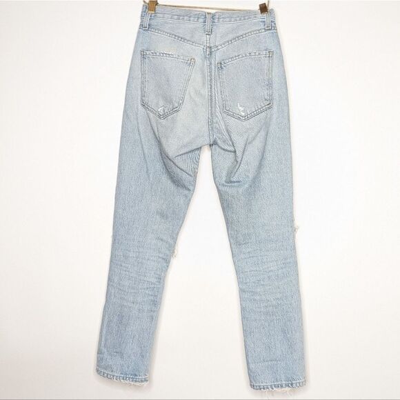 Agolde Riley Light Blue High Rise Distressed Straight Cropped Jeans - Picture 5 of 10